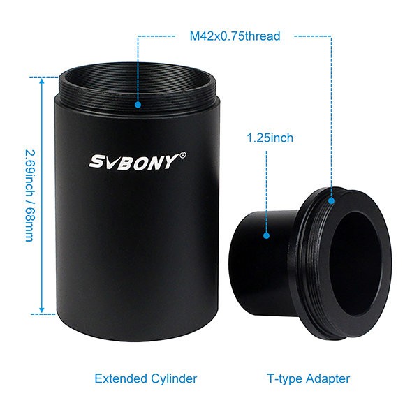 Удлинительная трубка SVBONY Т2 (М42х0,75) с Т-адаптером 1,25"