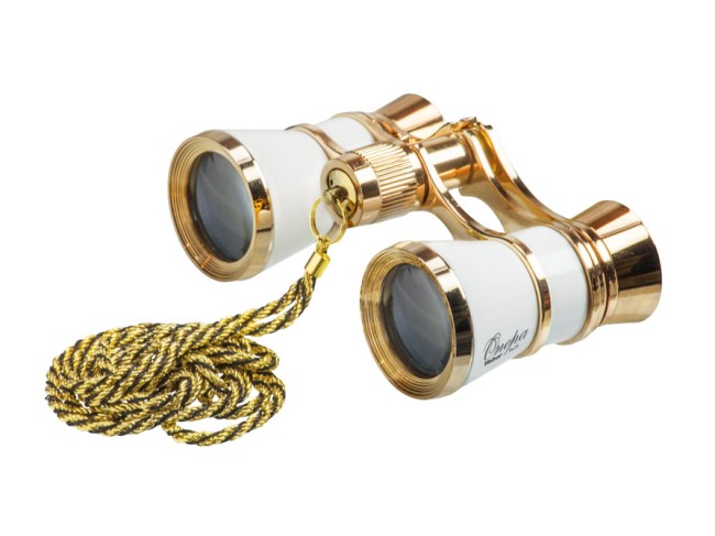 Бинокль театральный Veber Opera БГЦ 3x25 с цепочкой, белый/золотой