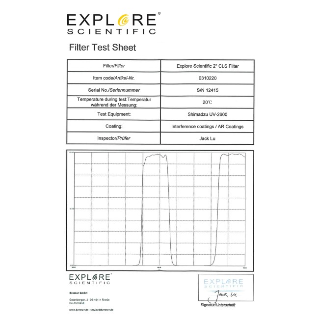 Фильтр Explore Scientific 2" CLS Nebula Filter Фильтр Explore Scientific 2" CLS Nebula Filter