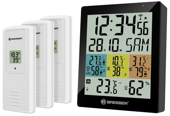Метеостанция Bresser Temeo Hygro Quadro DLX с тремя датчиками, черная Метеостанция Bresser Temeo Hygro Quadro DLX с тремя датчиками, черная