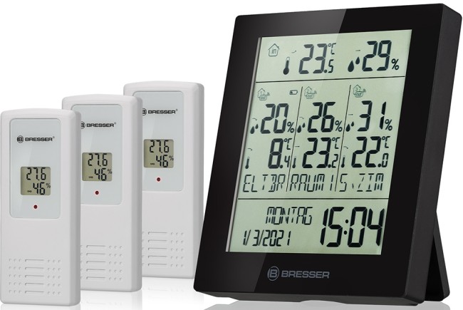 Метеостанция Bresser Temeo Hygro Quadro Prestige с тремя датчиками, черная Метеостанция Bresser Temeo Hygro Quadro Prestige с тремя датчиками, черная