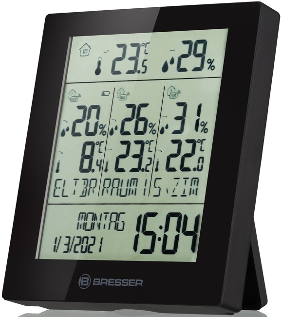 Метеостанция Bresser Temeo Hygro Quadro Prestige с тремя датчиками, черная Метеостанция Bresser Temeo Hygro Quadro Prestige с тремя датчиками, черная