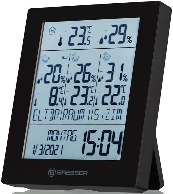 Метеостанция Bresser Temeo Hygro Quadro Prestige с тремя датчиками, черная Метеостанция Bresser Temeo Hygro Quadro Prestige с тремя датчиками, черная
