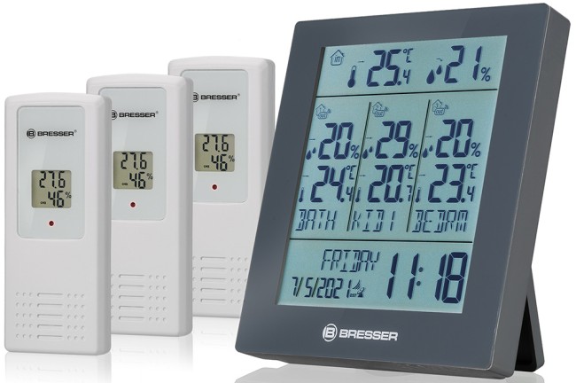 Метеостанция Bresser Temeo Hygro Quadro Prestige с тремя датчиками, серая Метеостанция Bresser Temeo Hygro Quadro Prestige с тремя датчиками, серая