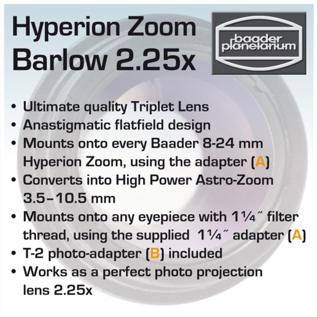Линза Барлоу Baader Planetarium Hyperion Zoom 2,25х Линза Барлоу Baader Planetarium Hyperion Zoom 2,25х