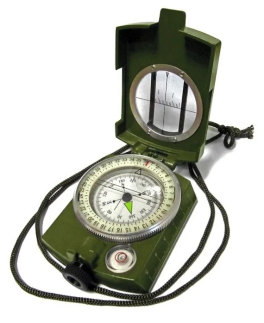 Компас жидкостной армейский (58 мм) с уровнем и визиром (зеленый) Компас жидкостной армейский (58 мм) с уровнем и визиром (зеленый)