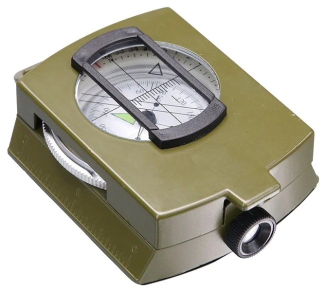 Компас жидкостной армейский (58 мм) с уровнем и визиром (зеленый) Компас жидкостной армейский (58 мм) с уровнем и визиром (зеленый)