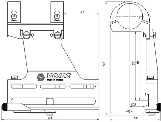 Кронштейн В3 -1б (Вепрь, СКС, КО-44,30", Без планки)