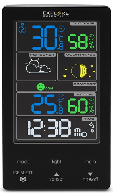 Метеостанция Explore Scientific Classic с цветным дисплеем, черная Метеостанция Explore Scientific Classic с цветным дисплеем, черная