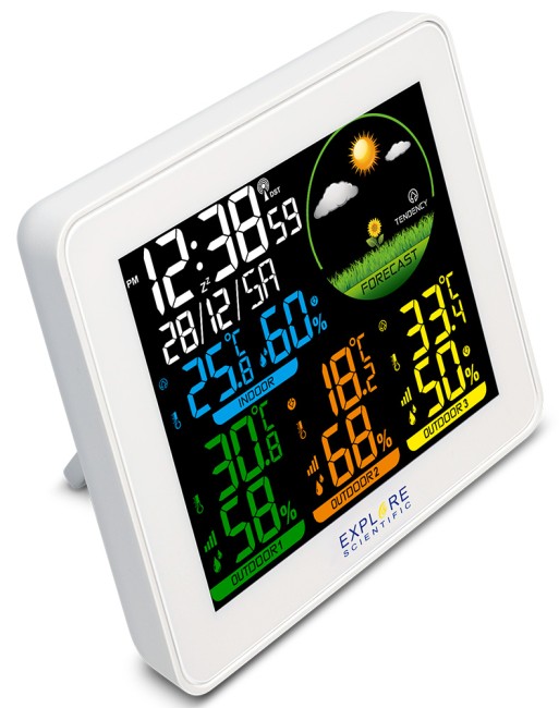 Метеостанция Explore Scientific с цветным экраном и тремя датчиками, белая Метеостанция Explore Scientific с цветным экраном и тремя датчиками, белая