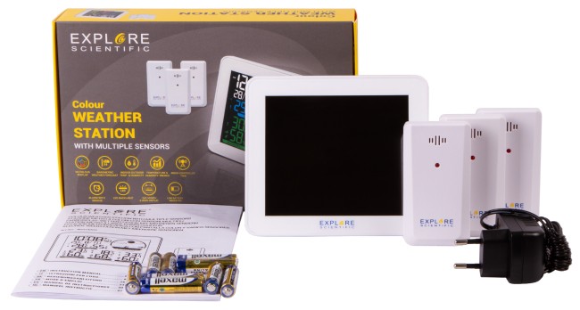 Метеостанция Explore Scientific с цветным экраном и тремя датчиками, белая Метеостанция Explore Scientific с цветным экраном и тремя датчиками, белая