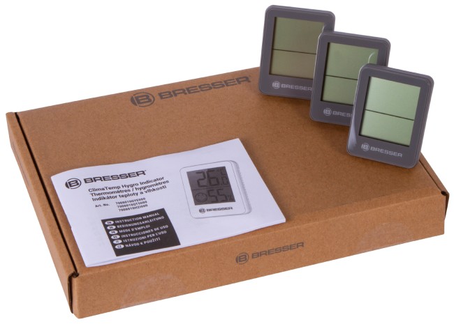 Гигрометр и термометр Bresser Temeo Hygro, набор 3 шт., серый