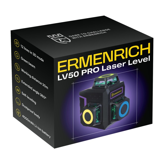 Лазерный уровень Ermenrich LV50 PRO, фиолетовый Лазерный уровень Ermenrich LV50 PRO, фиолетовый