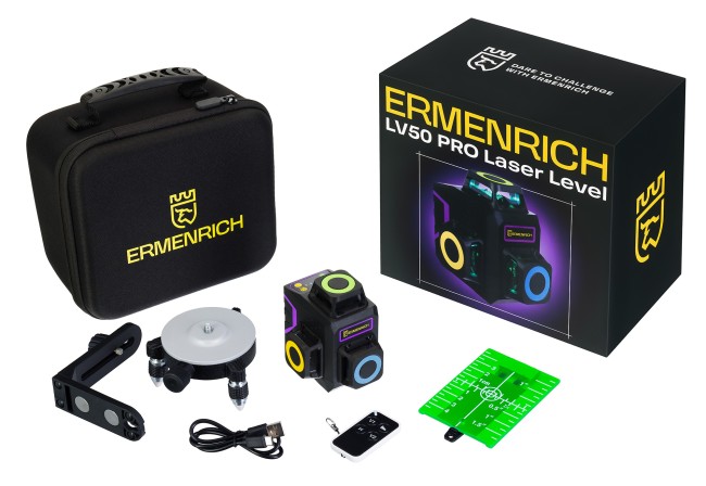 Лазерный уровень Ermenrich LV50 PRO, фиолетовый Лазерный уровень Ermenrich LV50 PRO, фиолетовый