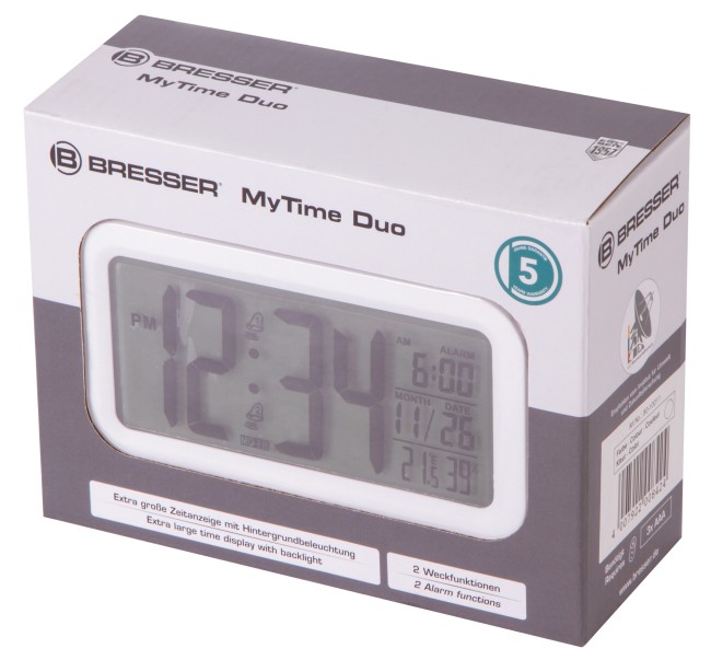 Часы настольные Bresser MyTime Duo LCD, белые
