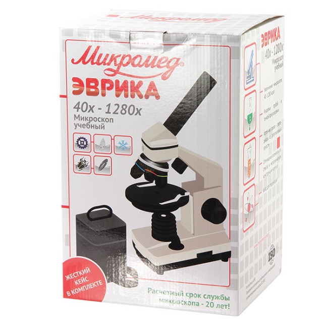Микроскоп школьный Микромед Эврика 40х-1280х в текстильном кейсе Микроскоп школьный Микромед Эврика 40х-1280х в текстильном кейсе
