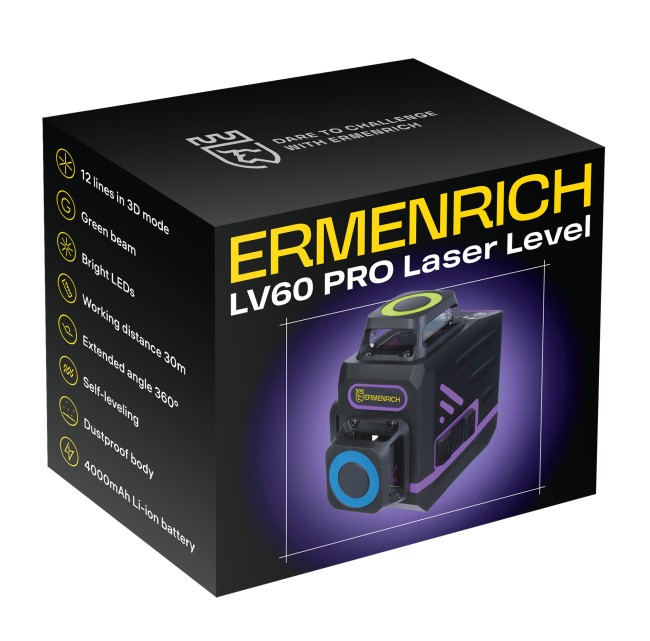 Лазерный уровень Ermenrich LV60 PRO, фиолетовый Лазерный уровень Ermenrich LV60 PRO, фиолетовый