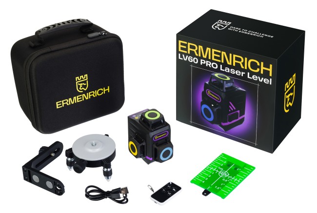 Лазерный уровень Ermenrich LV60 PRO, фиолетовый Лазерный уровень Ermenrich LV60 PRO, фиолетовый