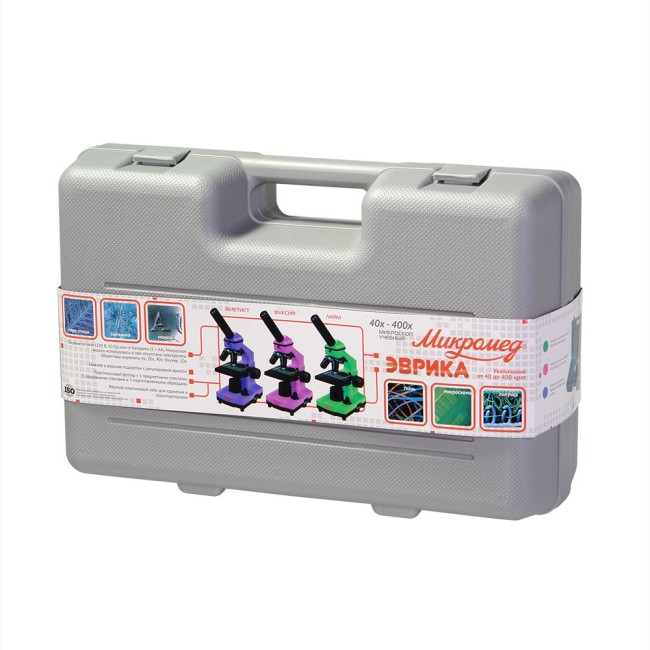 Микроскоп школьный Микромед Эврика 40х-400х в кейсе (лайм)