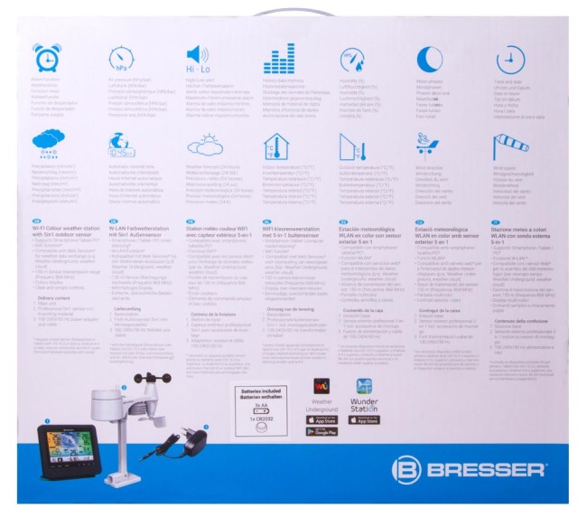 Метеостанция Bresser 5-в-1 Wi-Fi с цветным дисплеем Метеостанция Bresser 5-в-1 Wi-Fi с цветным дисплеем