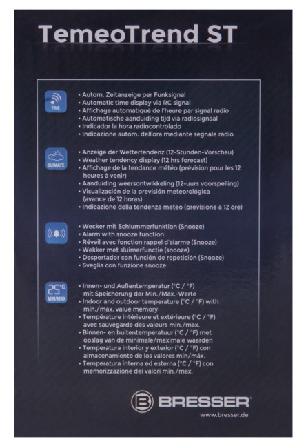 Метеостанция Bresser TemeoTrend ST с радиоуправлением, черная Метеостанция Bresser TemeoTrend ST с радиоуправлением, черная