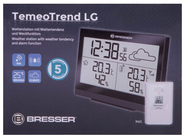Метеостанция Bresser TemeoTrend LG с радиоуправлением, черная Метеостанция Bresser TemeoTrend LG с радиоуправлением, черная