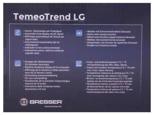 Метеостанция Bresser TemeoTrend LG с радиоуправлением, черная Метеостанция Bresser TemeoTrend LG с радиоуправлением, черная