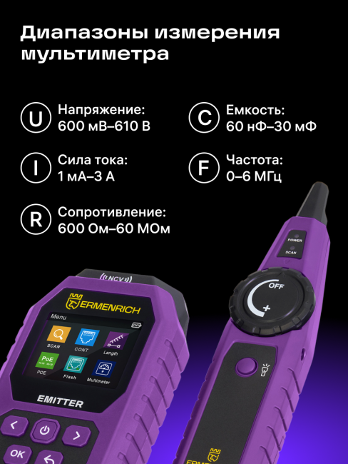Кабельный тестер с мультиметром Ermenrich Ping SM75