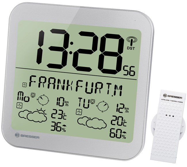 Часы настенные Bresser MyTime Meteotime LCD, серебристые Часы настенные Bresser MyTime Meteotime LCD, серебристые