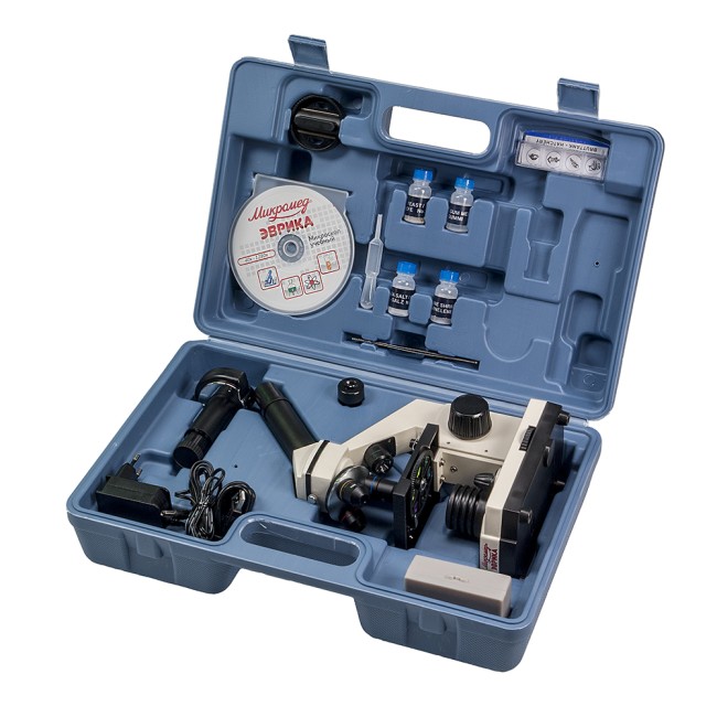 Микроскоп школьный Микромед Эврика 40х-1280х с видеоокуляром в кейсе