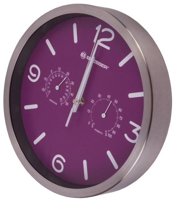 Часы настенные Bresser MyTime ND DCF Thermo/Hygro, 25 см, фиолетовые